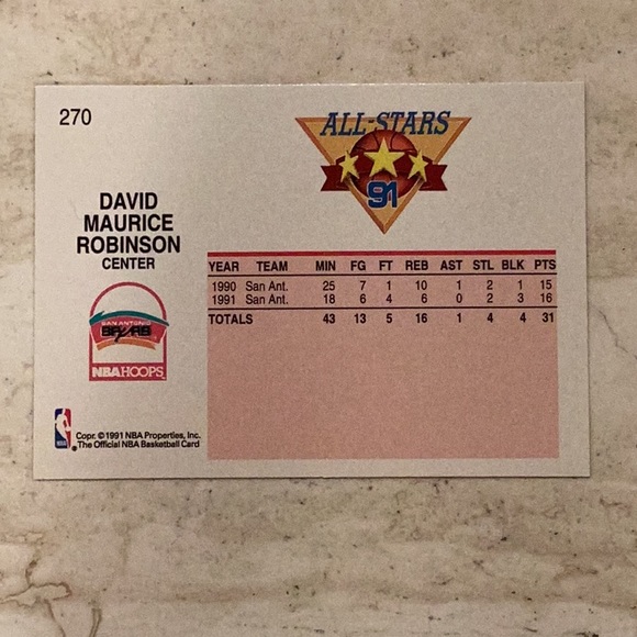 David Robinson 1991 All Stars 91 NBA Hoops 270 Basketball Card San Antonio #270 - Picture 2 of 4